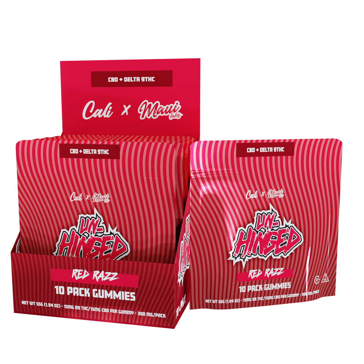 Unhinged 15mg D9/ 15mg CBD Gummies - Red Razz