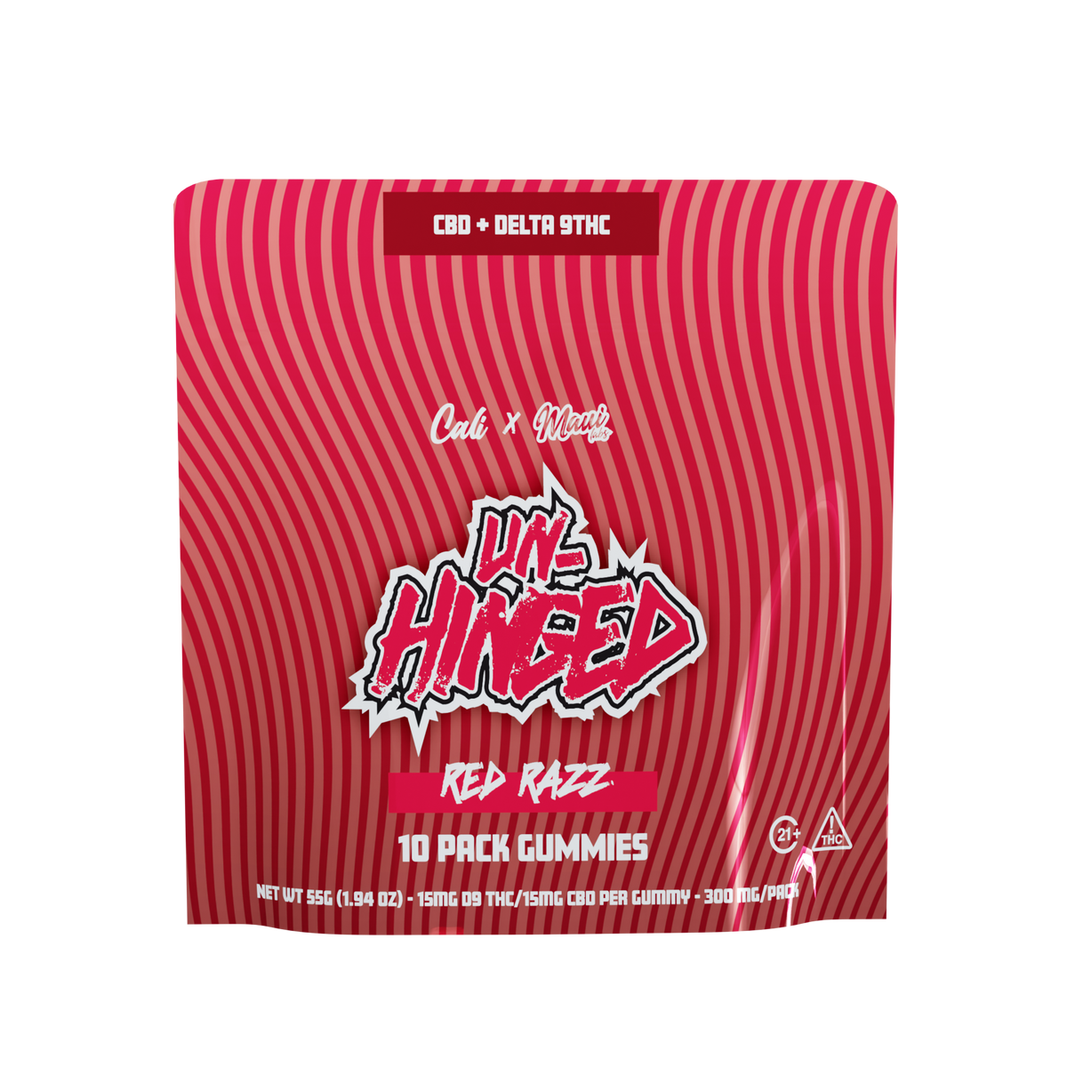 Unhinged 15mg D9/ 15mg CBD Gummies - Red Razz