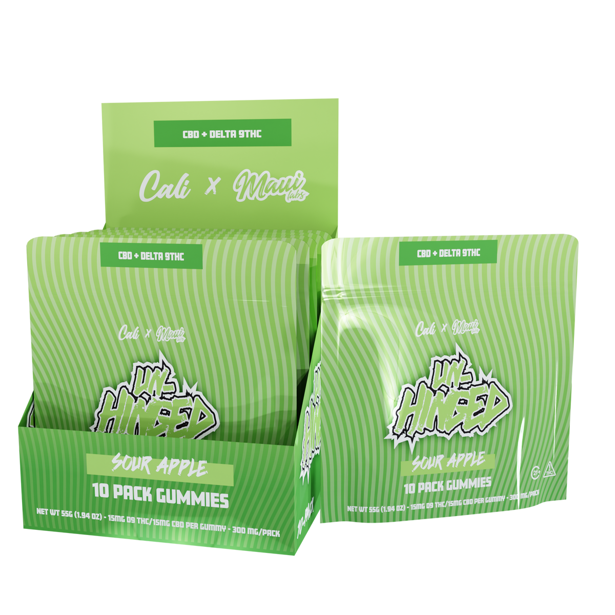 Unhinged 15mg D9/ 15mg CBD Gummies - Sour Apple