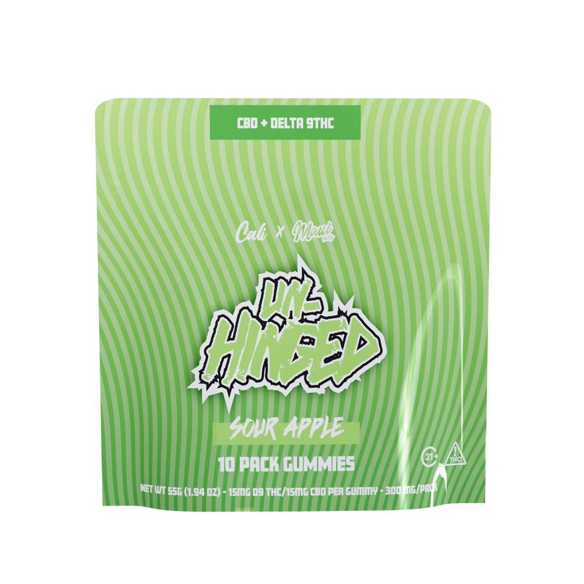 Unhinged 15mg D9/ 15mg CBD Gummies - Sour Apple