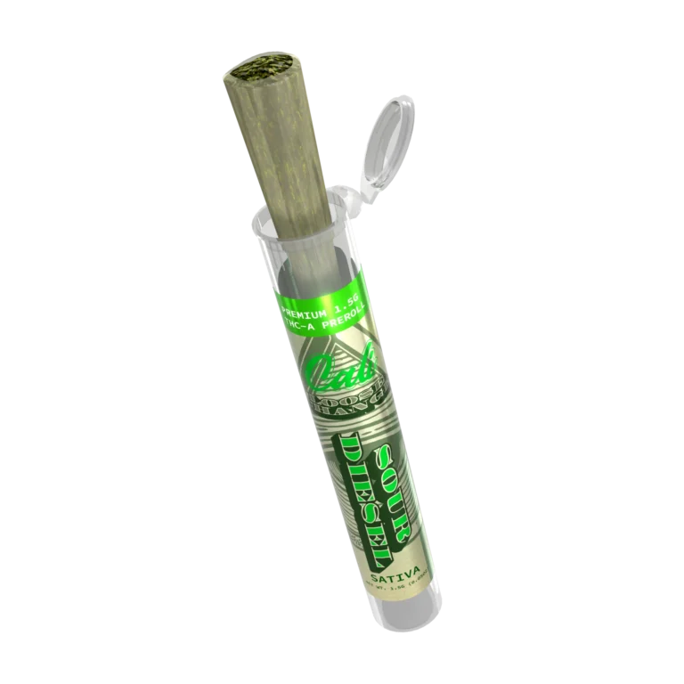 CALI LOOSECHANGE PREROLLS SOUR DIESEL SINGLE JOINT OUT OFJAR RENDER - Delta 8 | Cali Extrax